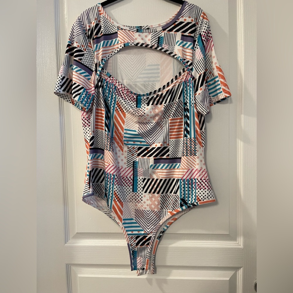 Shein multi-color Shape Block Body Suit w/cut out.